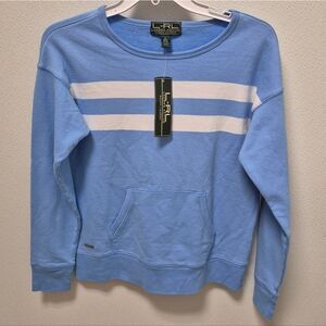 Ralph Lauren Active Pullover Lightweight Sweatshirt Blue White Small Cotton Nwt